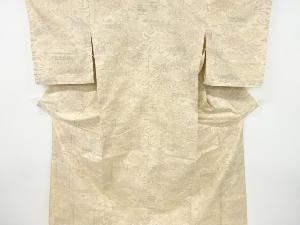 アンティーク　花に流水模様織出し手織り紬単衣着物